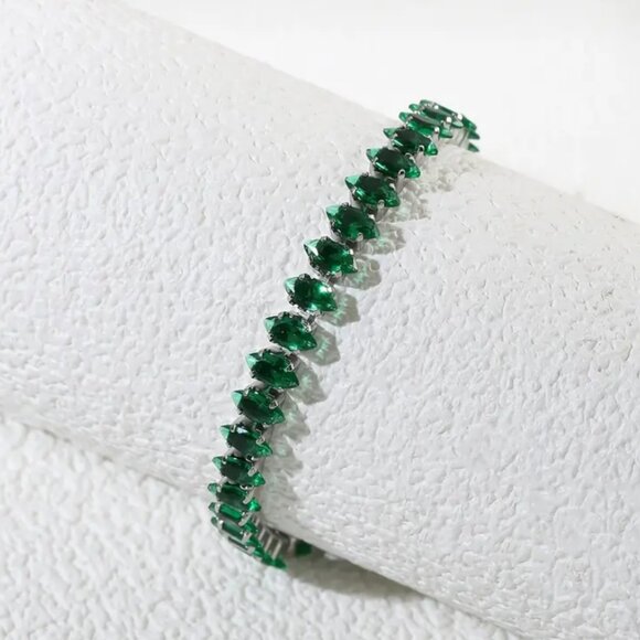 2ct Green Emerald Womens 14K White Gold Oval Gemstone Tennis Bracelet New Silver - Picture 6 of 10